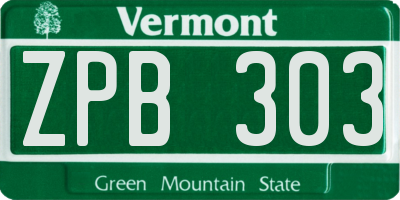 VT license plate ZPB303