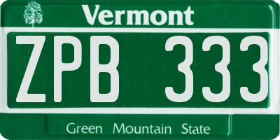 VT license plate ZPB333