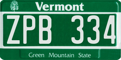 VT license plate ZPB334