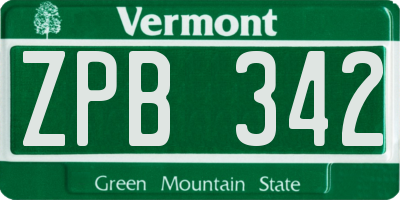 VT license plate ZPB342