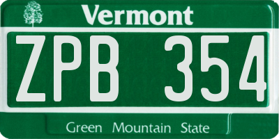 VT license plate ZPB354
