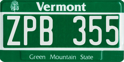 VT license plate ZPB355