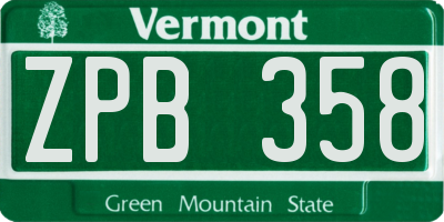 VT license plate ZPB358