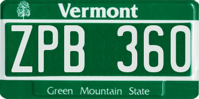 VT license plate ZPB360