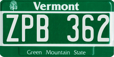 VT license plate ZPB362