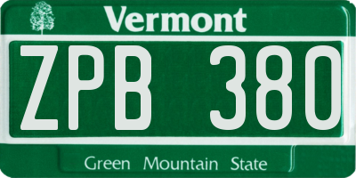 VT license plate ZPB380
