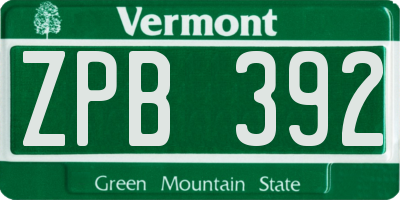 VT license plate ZPB392