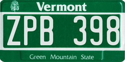 VT license plate ZPB398