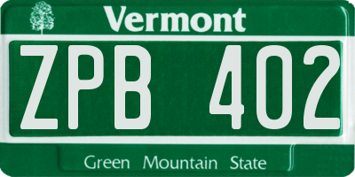 VT license plate ZPB402