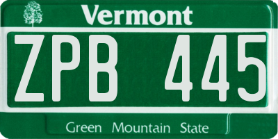 VT license plate ZPB445
