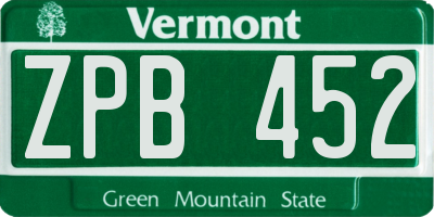 VT license plate ZPB452