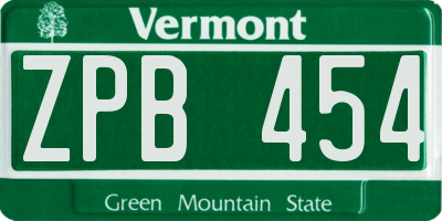 VT license plate ZPB454