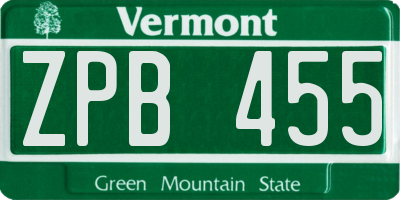 VT license plate ZPB455