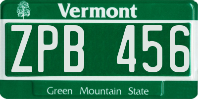 VT license plate ZPB456