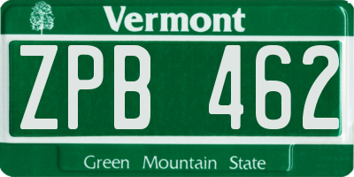 VT license plate ZPB462