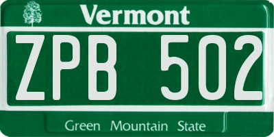 VT license plate ZPB502