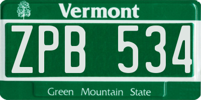 VT license plate ZPB534