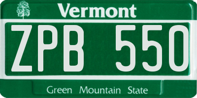 VT license plate ZPB550