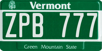 VT license plate ZPB777