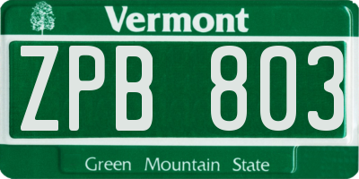 VT license plate ZPB803