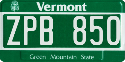 VT license plate ZPB850