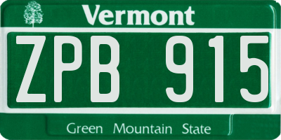 VT license plate ZPB915