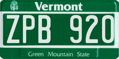 VT license plate ZPB920