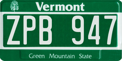 VT license plate ZPB947
