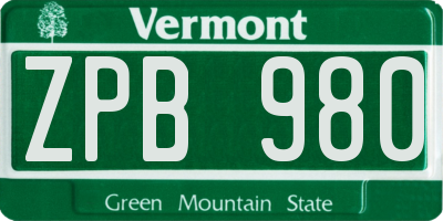 VT license plate ZPB980
