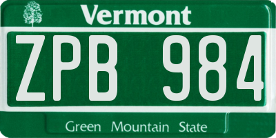 VT license plate ZPB984