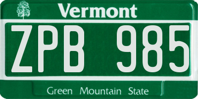 VT license plate ZPB985