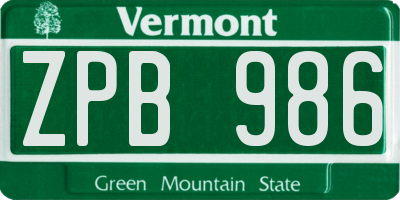 VT license plate ZPB986
