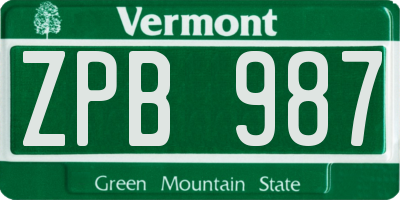 VT license plate ZPB987