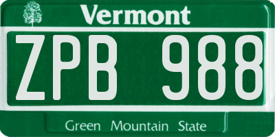 VT license plate ZPB988