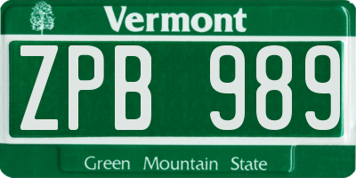 VT license plate ZPB989