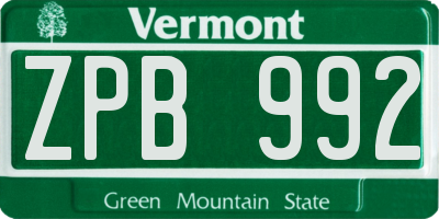 VT license plate ZPB992