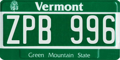 VT license plate ZPB996