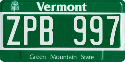 VT license plate ZPB997