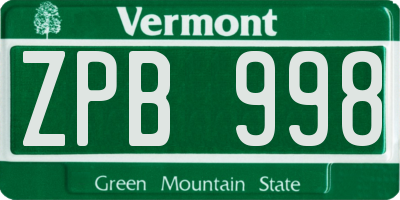 VT license plate ZPB998