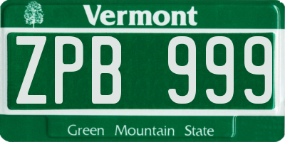 VT license plate ZPB999