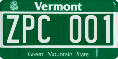 VT license plate ZPC001