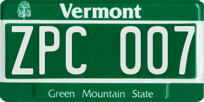 VT license plate ZPC007