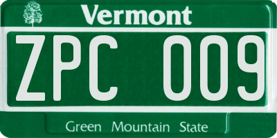 VT license plate ZPC009