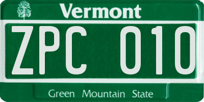 VT license plate ZPC010