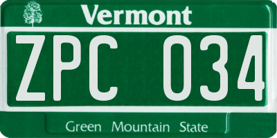 VT license plate ZPC034