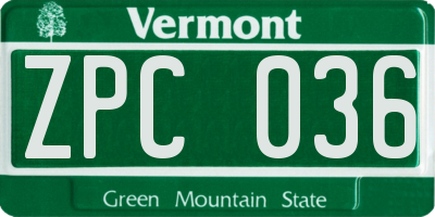 VT license plate ZPC036