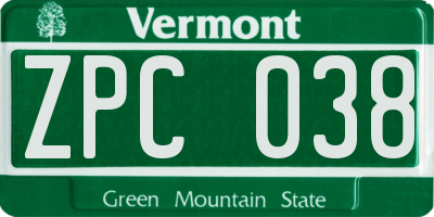 VT license plate ZPC038