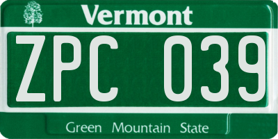 VT license plate ZPC039