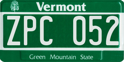 VT license plate ZPC052