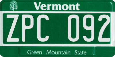 VT license plate ZPC092
